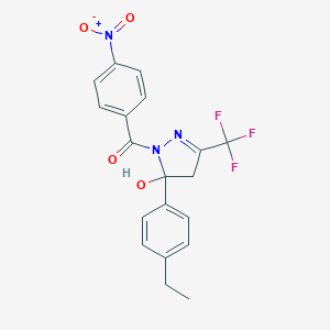 molecular formula C19H16F3N3O4 B393758 5-(4-ethylphenyl)-1-{4-nitrobenzoyl}-3-(trifluoromethyl)-4,5-dihydro-1H-pyrazol-5-ol 