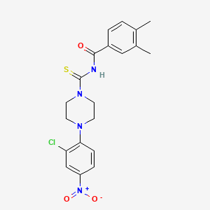 molecular formula C20H21ClN4O3S B3937623 N-{[4-(2-chloro-4-nitrophenyl)-1-piperazinyl]carbonothioyl}-3,4-dimethylbenzamide 