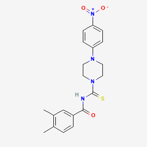 molecular formula C20H22N4O3S B3937678 3,4-dimethyl-N-{[4-(4-nitrophenyl)-1-piperazinyl]carbonothioyl}benzamide 