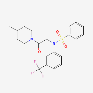 molecular formula C21H23F3N2O3S B3937680 N-[2-(4-methyl-1-piperidinyl)-2-oxoethyl]-N-[3-(trifluoromethyl)phenyl]benzenesulfonamide 