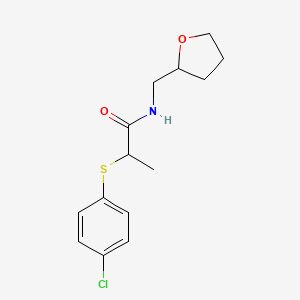 molecular formula C14H18ClNO2S B3937684 2-[(4-chlorophenyl)thio]-N-(tetrahydro-2-furanylmethyl)propanamide 