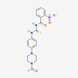 molecular formula C20H21N5O4S B3937785 N-({[4-(4-acetyl-1-piperazinyl)phenyl]amino}carbonothioyl)-2-nitrobenzamide 