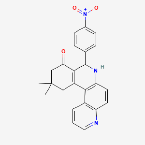 molecular formula C24H21N3O3 B3937981 11,11-dimethyl-8-(4-nitrophenyl)-8,10,11,12-tetrahydrobenzo[a]-4,7-phenanthrolin-9(7H)-one 