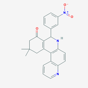 molecular formula C24H21N3O3 B3938199 11,11-dimethyl-8-(3-nitrophenyl)-8,10,11,12-tetrahydrobenzo[a]-4,7-phenanthrolin-9(7H)-one 