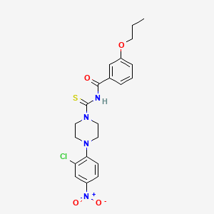 molecular formula C21H23ClN4O4S B3938235 N-{[4-(2-chloro-4-nitrophenyl)-1-piperazinyl]carbonothioyl}-3-propoxybenzamide 