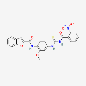 molecular formula C24H18N4O6S B3938252 N-[2-methoxy-4-({[(2-nitrobenzoyl)amino]carbonothioyl}amino)phenyl]-1-benzofuran-2-carboxamide 