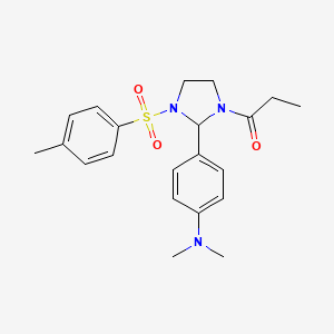 molecular formula C21H27N3O3S B3938320 N,N-dimethyl-4-{1-[(4-methylphenyl)sulfonyl]-3-propionyl-2-imidazolidinyl}aniline 