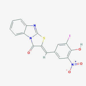 molecular formula C16H8IN3O4S B393836 (2Z)-2-(4-hydroxy-3-iodo-5-nitrobenzylidene)[1,3]thiazolo[3,2-a]benzimidazol-3(2H)-one 