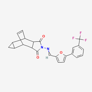 molecular formula C23H17F3N2O3 B3938429 4-[({5-[3-(trifluoromethyl)phenyl]-2-furyl}methylene)amino]-4-azatetracyclo[5.3.2.0~2,6~.0~8,10~]dodec-11-ene-3,5-dione 