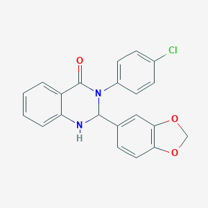 molecular formula C21H15ClN2O3 B393862 2-(1,3-benzodioxol-5-yl)-3-(4-chlorophenyl)-2,3-dihydro-4(1H)-quinazolinone CAS No. 311797-03-2