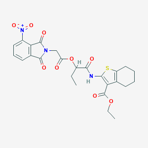 molecular formula C25H25N3O9S B393865 ethyl 2-({2-[({4-nitro-1,3-dioxo-1,3-dihydro-2H-isoindol-2-yl}acetyl)oxy]butanoyl}amino)-4,5,6,7-tetrahydro-1-benzothiophene-3-carboxylate 