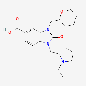 molecular formula C21H29N3O4 B3938713 1-[(1-ethylpyrrolidin-2-yl)methyl]-2-oxo-3-(tetrahydro-2H-pyran-2-ylmethyl)-2,3-dihydro-1H-benzimidazole-5-carboxylic acid 
