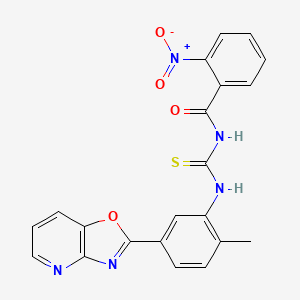 molecular formula C21H15N5O4S B3938730 N-{[(2-methyl-5-[1,3]oxazolo[4,5-b]pyridin-2-ylphenyl)amino]carbonothioyl}-2-nitrobenzamide 