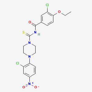 molecular formula C20H20Cl2N4O4S B3938768 3-chloro-N-{[4-(2-chloro-4-nitrophenyl)-1-piperazinyl]carbonothioyl}-4-ethoxybenzamide 