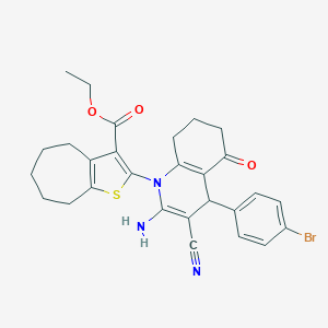 molecular formula C28H28BrN3O3S B393889 ethyl 2-[2-amino-4-(4-bromophenyl)-3-cyano-5-oxo-5,6,7,8-tetrahydro-1(4H)-quinolinyl]-5,6,7,8-tetrahydro-4H-cyclohepta[b]thiophene-3-carboxylate 