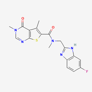 molecular formula C18H16FN5O2S B3938891 N-[(6-fluoro-1H-benzimidazol-2-yl)methyl]-N,3,5-trimethyl-4-oxo-3,4-dihydrothieno[2,3-d]pyrimidine-6-carboxamide 