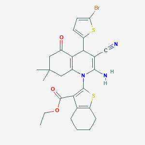 molecular formula C27H28BrN3O3S2 B393899 ethyl 2-[2-amino-4-(5-bromo-2-thienyl)-3-cyano-7,7-dimethyl-5-oxo-5,6,7,8-tetrahydro-1(4H)-quinolinyl]-4,5,6,7-tetrahydro-1-benzothiophene-3-carboxylate 