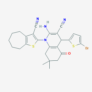 molecular formula C26H25BrN4OS2 B393900 2-[2-amino-4-(5-bromo-2-thienyl)-3-cyano-7,7-dimethyl-5-oxo-5,6,7,8-tetrahydro-1(4H)-quinolinyl]-5,6,7,8-tetrahydro-4H-cyclohepta[b]thiophen-3-yl cyanide 