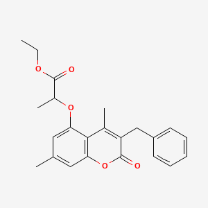 molecular formula C23H24O5 B3939048 ethyl 2-[(3-benzyl-4,7-dimethyl-2-oxo-2H-chromen-5-yl)oxy]propanoate 