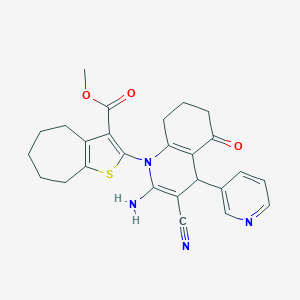 molecular formula C26H26N4O3S B393906 methyl 2-[2-amino-3-cyano-5-oxo-4-(3-pyridinyl)-5,6,7,8-tetrahydro-1(4H)-quinolinyl]-5,6,7,8-tetrahydro-4H-cyclohepta[b]thiophene-3-carboxylate 