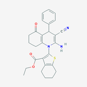 molecular formula C27H27N3O3S B393909 ethyl 2-[2-amino-3-cyano-5-oxo-4-phenyl-5,6,7,8-tetrahydro-1(4H)-quinolinyl]-4,5,6,7-tetrahydro-1-benzothiophene-3-carboxylate 