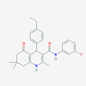 molecular formula C27H29FN2O2 B3939090 4-(4-ethylphenyl)-N-(3-fluorophenyl)-2,7,7-trimethyl-5-oxo-1,4,5,6,7,8-hexahydro-3-quinolinecarboxamide CAS No. 421567-19-3