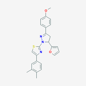 molecular formula C25H23N3O2S B393913 4-[1-[4-(3,4-dimethylphenyl)-1,3-thiazol-2-yl]-5-(2-furyl)-4,5-dihydro-1H-pyrazol-3-yl]phenyl methyl ether 
