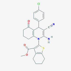 molecular formula C26H24ClN3O3S B393914 methyl 2-[2-amino-4-(4-chlorophenyl)-3-cyano-5-oxo-5,6,7,8-tetrahydro-1(4H)-quinolinyl]-4,5,6,7-tetrahydro-1-benzothiophene-3-carboxylate 