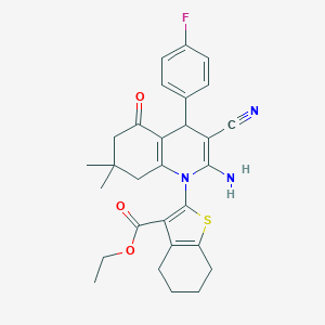 ethyl 2-(2-amino-3-cyano-4-(4-fluorophenyl)-7,7-dimethyl-5-oxo-5,6,7,8-tetrahydro-1(4H)-quinolinyl)-4,5,6,7-tetrahydro-1-benzothiophene-3-carboxylate