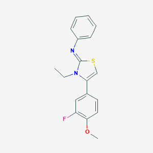 molecular formula C18H17FN2OS B393919 N-(3-ethyl-4-(3-fluoro-4-methoxyphenyl)-1,3-thiazol-2(3H)-ylidene)-N-phenylamine 