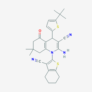 molecular formula C29H32N4OS2 B393923 2-Amino-4-(5-tert-butylthiophen-2-yl)-1-(3-cyano-4,5,6,7-tetrahydro-1-benzothiophen-2-yl)-7,7-dimethyl-5-oxo-1,4,5,6,7,8-hexahydroquinoline-3-carbonitrile 
