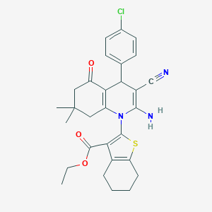 ethyl 2-(2-amino-4-(4-chlorophenyl)-3-cyano-7,7-dimethyl-5-oxo-5,6,7,8-tetrahydro-1(4H)-quinolinyl)-4,5,6,7-tetrahydro-1-benzothiophene-3-carboxylate
