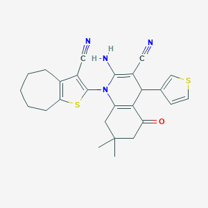 molecular formula C26H26N4OS2 B393927 2-amino-1-(3-cyano-5,6,7,8-tetrahydro-4H-cyclohepta[b]thiophen-2-yl)-7,7-dimethyl-5-oxo-4-(thiophen-3-yl)-1,4,5,6,7,8-hexahydroquinoline-3-carbonitrile 