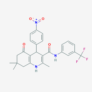 molecular formula C26H24F3N3O4 B3939274 2,7,7-trimethyl-4-(4-nitrophenyl)-5-oxo-N-[3-(trifluoromethyl)phenyl]-1,4,5,6,7,8-hexahydro-3-quinolinecarboxamide 