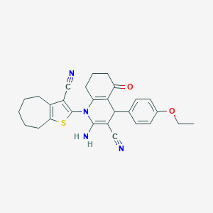 molecular formula C28H28N4O2S B393928 2-amino-1-(3-cyano-5,6,7,8-tetrahydro-4H-cyclohepta[b]thiophen-2-yl)-4-(4-ethoxyphenyl)-5-oxo-1,4,5,6,7,8-hexahydroquinoline-3-carbonitrile 