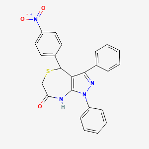 molecular formula C24H18N4O3S B3939319 4-(4-nitrophenyl)-1,3-diphenyl-4,8-dihydro-1H-pyrazolo[3,4-e][1,4]thiazepin-7(6H)-one 