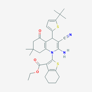 molecular formula C31H37N3O3S2 B393934 ethyl 2-(2-amino-4-(5-tert-butyl-2-thienyl)-3-cyano-7,7-dimethyl-5-oxo-5,6,7,8-tetrahydro-1(4H)-quinolinyl)-4,5,6,7-tetrahydro-1-benzothiophene-3-carboxylate 