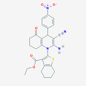 molecular formula C27H26N4O5S B393936 ethyl 2-[2-amino-3-cyano-4-(4-nitrophenyl)-5-oxo-5,6,7,8-tetrahydro-1(4H)-quinolinyl]-4,5,6,7-tetrahydro-1-benzothiophene-3-carboxylate 