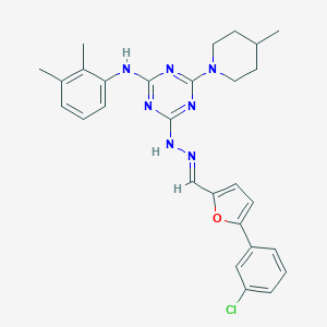 4-[(2E)-2-{[5-(3-chlorophenyl)furan-2-yl]methylidene}hydrazinyl]-N-(2,3-dimethylphenyl)-6-(4-methylpiperidin-1-yl)-1,3,5-triazin-2-amine