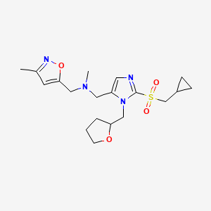molecular formula C19H28N4O4S B3939386 1-[2-[(cyclopropylmethyl)sulfonyl]-1-(tetrahydro-2-furanylmethyl)-1H-imidazol-5-yl]-N-methyl-N-[(3-methyl-5-isoxazolyl)methyl]methanamine 