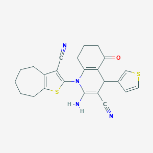 molecular formula C24H22N4OS2 B393942 2-amino-1-(3-cyano-5,6,7,8-tetrahydro-4H-cyclohepta[b]thiophen-2-yl)-5-oxo-4-(thiophen-3-yl)-1,4,5,6,7,8-hexahydroquinoline-3-carbonitrile 