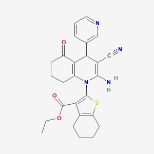 molecular formula C26H26N4O3S B393943 ethyl 2-[2-amino-3-cyano-5-oxo-4-(3-pyridinyl)-5,6,7,8-tetrahydro-1(4H)-quinolinyl]-4,5,6,7-tetrahydro-1-benzothiophene-3-carboxylate 