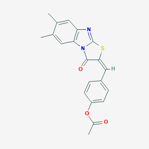 molecular formula C20H16N2O3S B393946 4-[(6,7-dimethyl-3-oxo[1,3]thiazolo[3,2-a]benzimidazol-2(3H)-ylidene)methyl]phenyl acetate 