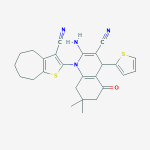 2-amino-1-(3-cyano-5,6,7,8-tetrahydro-4H-cyclohepta[b]thiophen-2-yl)-7,7-dimethyl-5-oxo-4-(thiophen-2-yl)-1,4,5,6,7,8-hexahydroquinoline-3-carbonitrile
