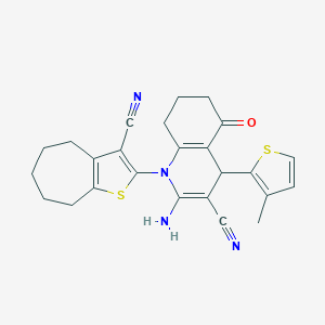 molecular formula C25H24N4OS2 B393955 2-amino-1-(3-cyano-5,6,7,8-tetrahydro-4H-cyclohepta[b]thiophen-2-yl)-4-(3-methylthiophen-2-yl)-5-oxo-1,4,5,6,7,8-hexahydroquinoline-3-carbonitrile 