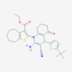 molecular formula C30H35N3O3S2 B393956 ethyl 2-[2-amino-4-[5-(tert-butyl)-2-thienyl]-3-cyano-5-oxo-5,6,7,8-tetrahydro-1(4H)-quinolinyl]-5,6,7,8-tetrahydro-4H-cyclohepta[b]thiophene-3-carboxylate 