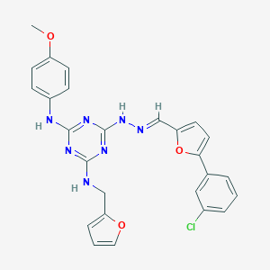 6-[(2E)-2-{[5-(3-chlorophenyl)furan-2-yl]methylidene}hydrazinyl]-N-(furan-2-ylmethyl)-N'-(4-methoxyphenyl)-1,3,5-triazine-2,4-diamine