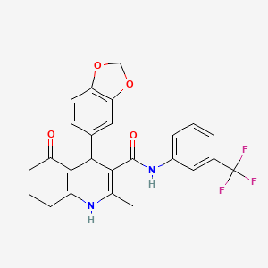 molecular formula C25H21F3N2O4 B3939598 4-(1,3-benzodioxol-5-yl)-2-methyl-5-oxo-N-[3-(trifluoromethyl)phenyl]-1,4,5,6,7,8-hexahydro-3-quinolinecarboxamide 