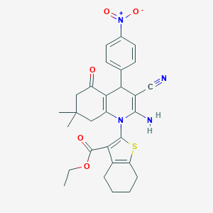ethyl 2-(2-amino-3-cyano-4-{4-nitrophenyl}-7,7-dimethyl-5-oxo-5,6,7,8-tetrahydro-1(4H)-quinolinyl)-4,5,6,7-tetrahydro-1-benzothiophene-3-carboxylate