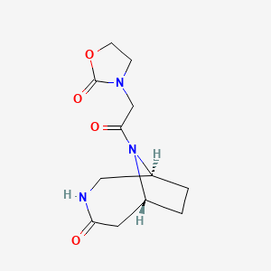 molecular formula C12H17N3O4 B3939601 (1S*,6R*)-9-[(2-oxo-1,3-oxazolidin-3-yl)acetyl]-3,9-diazabicyclo[4.2.1]nonan-4-one 